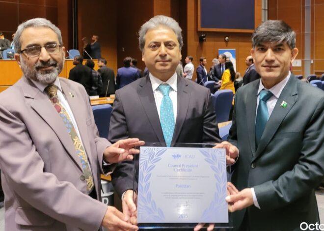 Pakistan Civil Aviation Authority Awarded ICAO Council President Certificate for Aviation Security Excellence